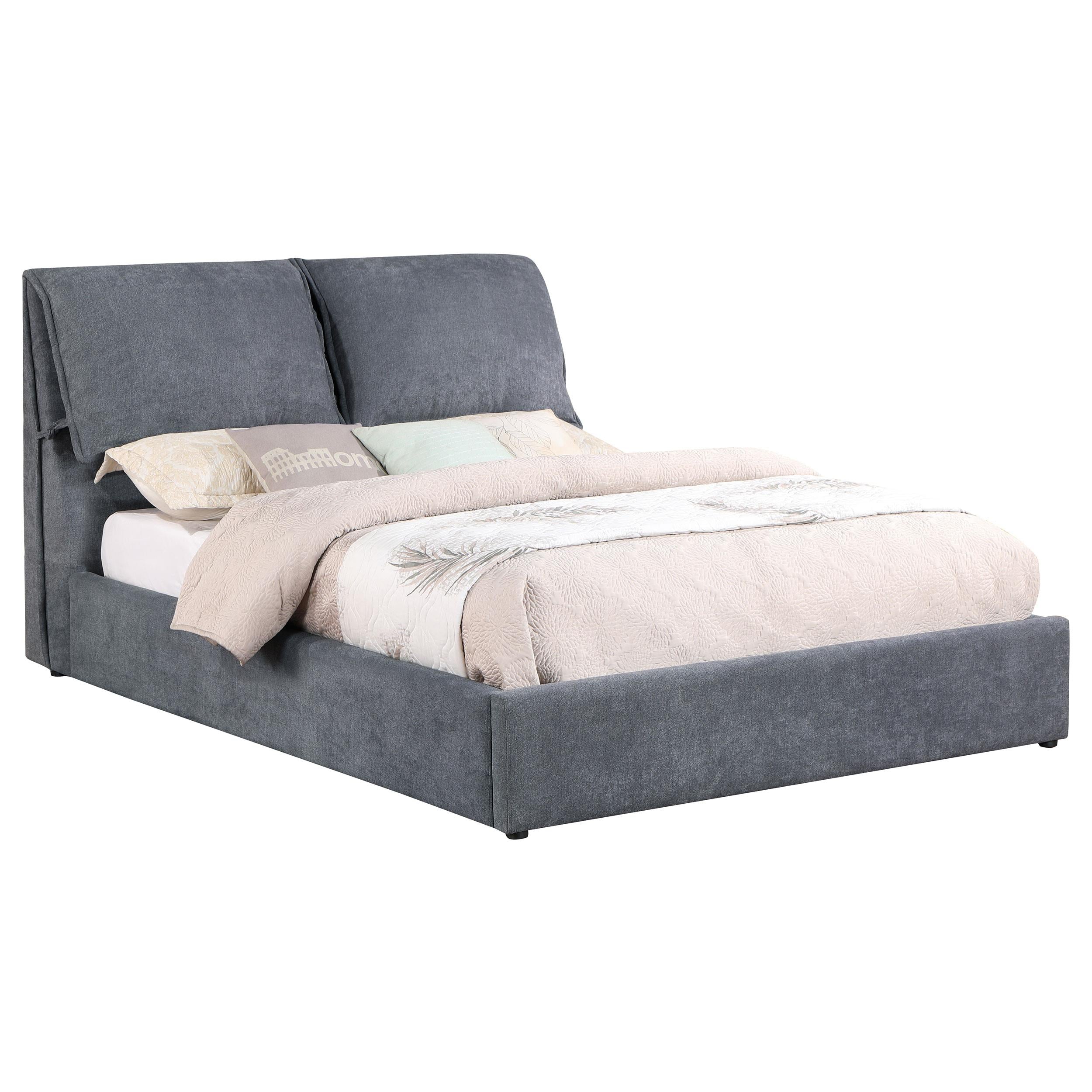 Laurel Upholstered Platform Bed with Pillow Headboard Charcoal Grey - Luxury Home Furniture (MI)