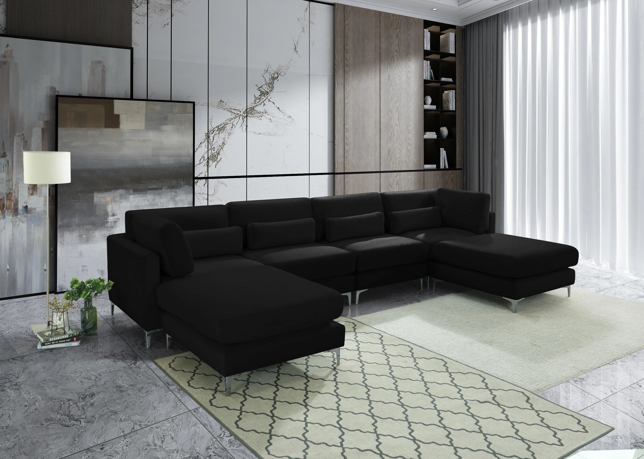 Julia Black Velvet Modular Sectional (6 Boxes)