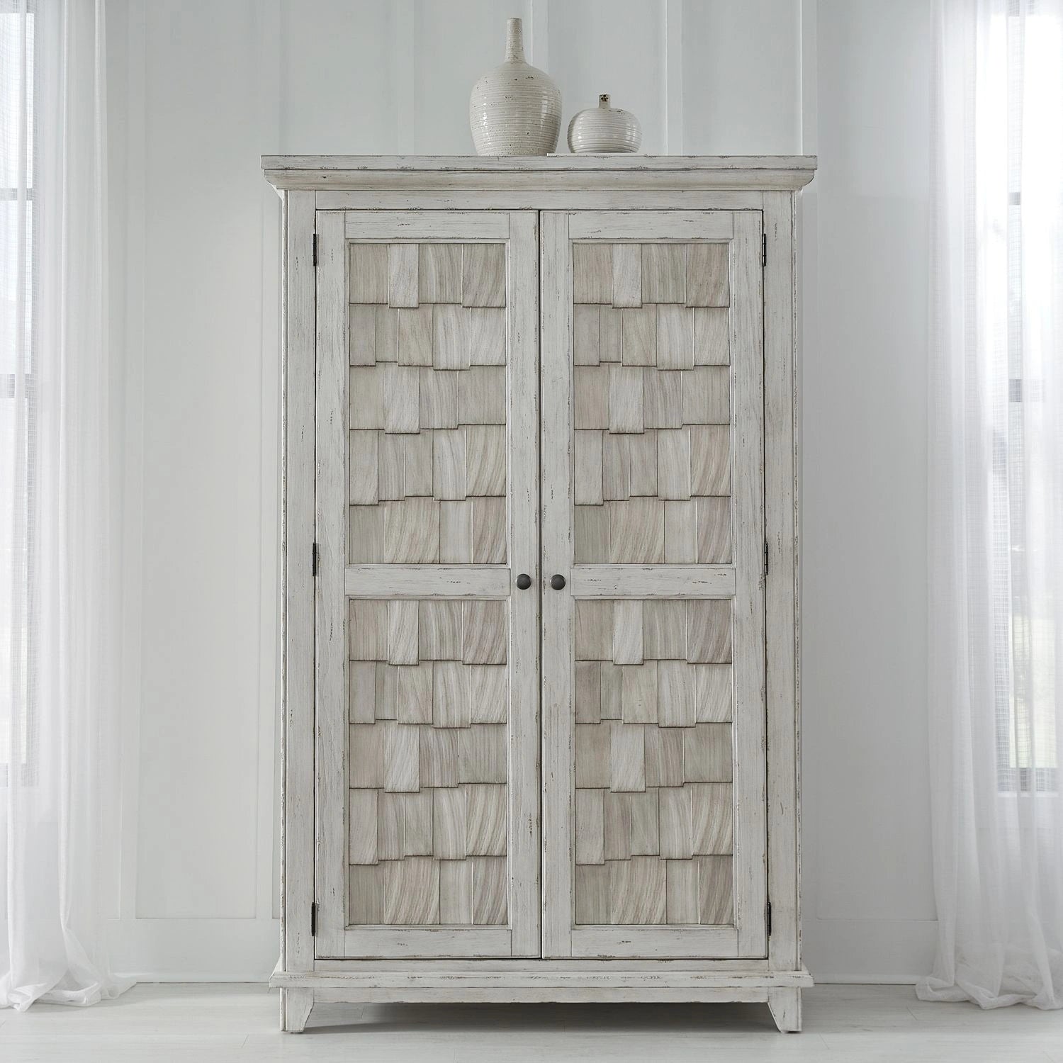 River Place Armoire in Riverstone White and Tobacco image