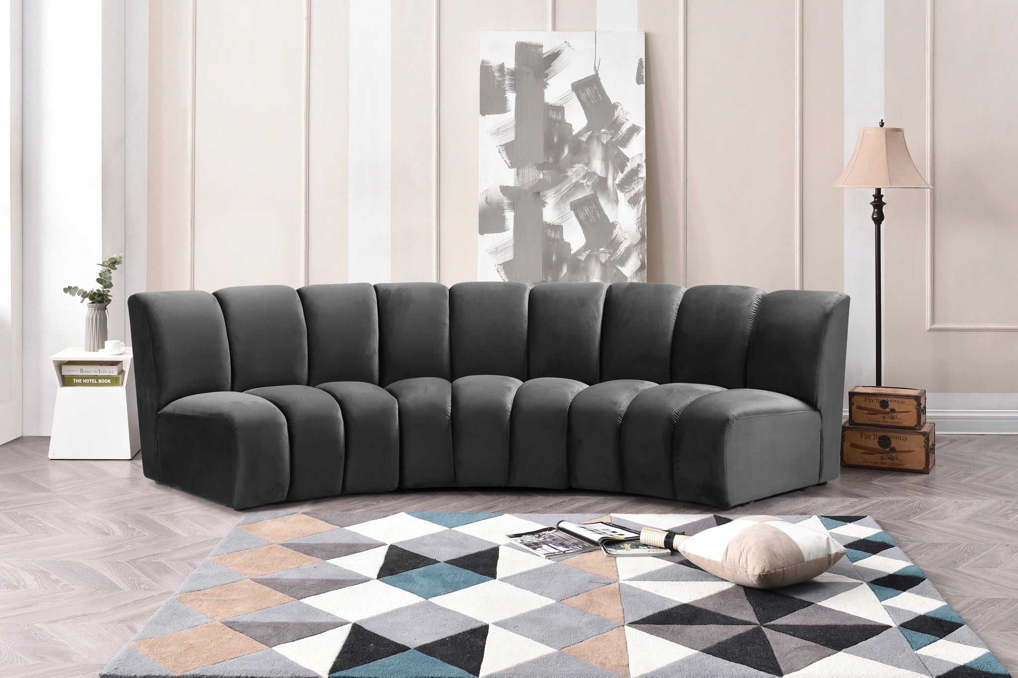 Infinity Grey Velvet 3pc. Modular Sectional