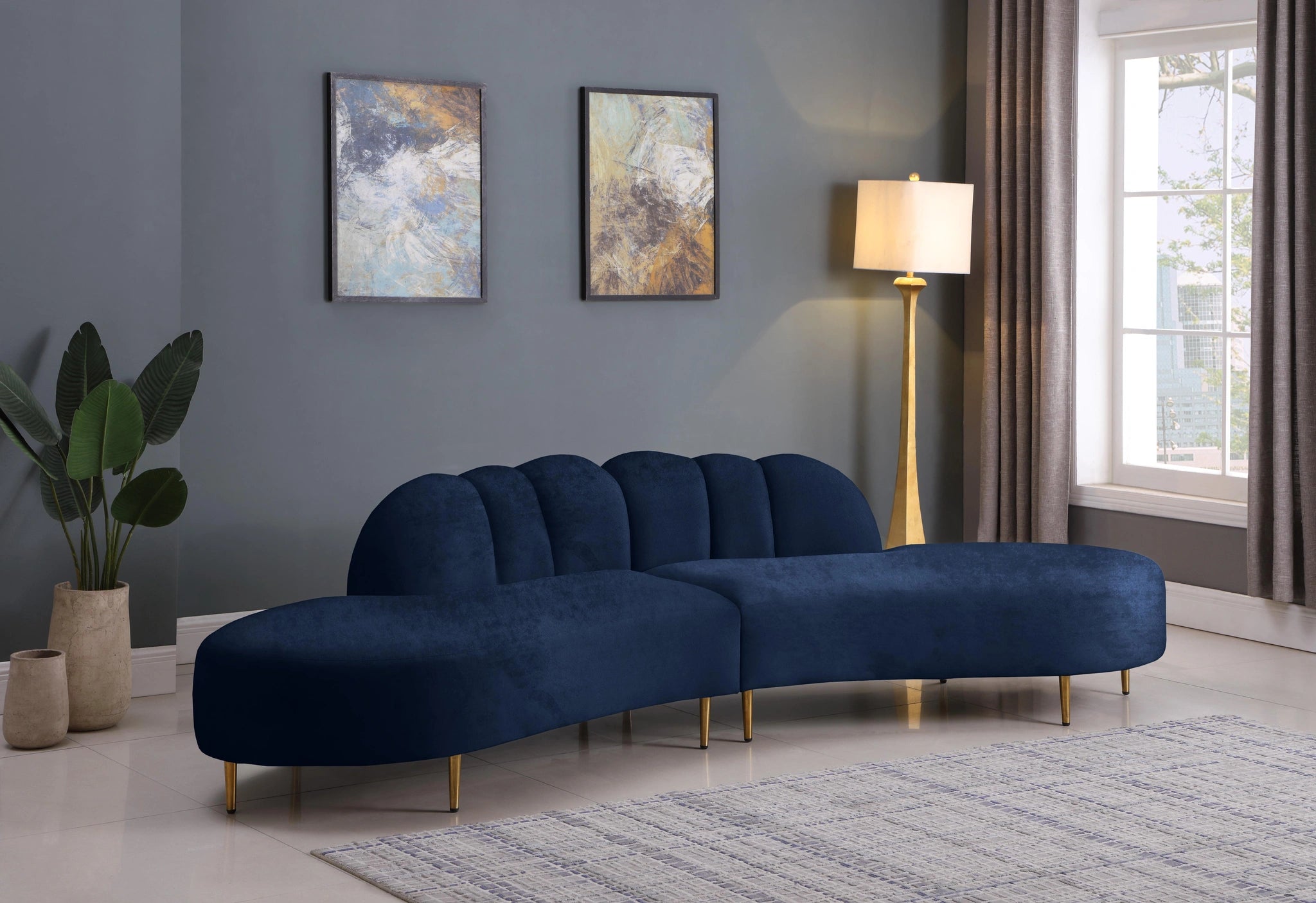 Divine Navy Velvet 2pc. Sectional