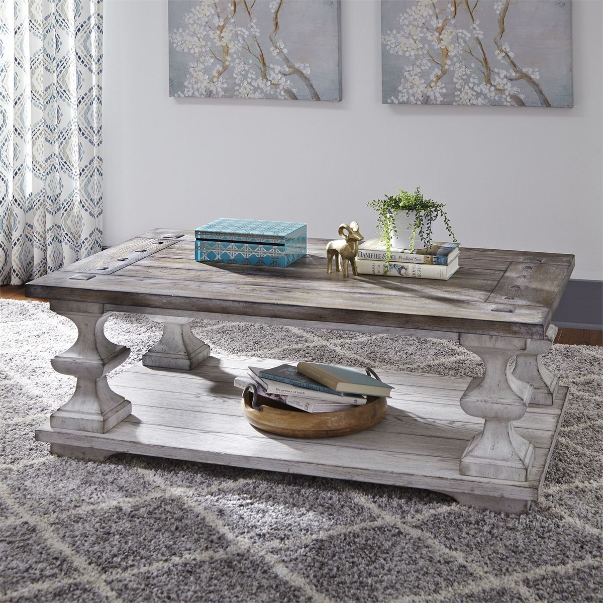Liberty Sedona Cocktail Table in Heavy Distressed White - Luxury Home Furniture (MI)