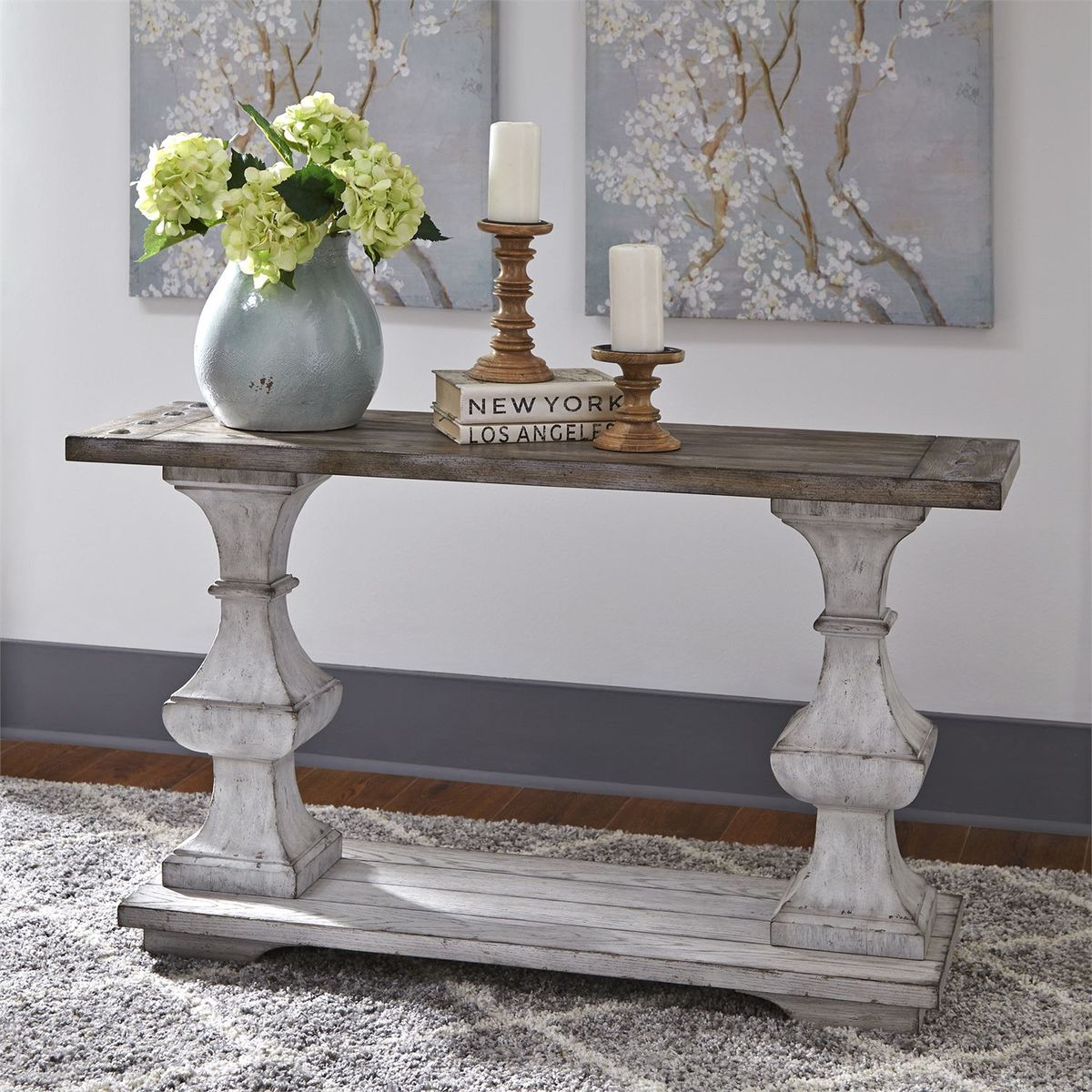 Liberty Sedona Sofa Table in Heavy Distressed White - Luxury Home Furniture (MI)