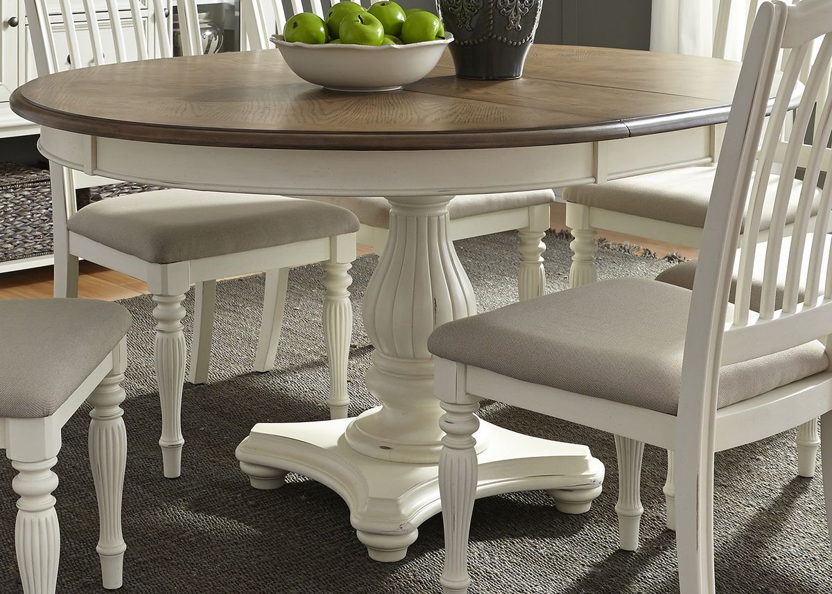 Liberty Furniture Cumberland Creek Pedestal Dining Table in Nutmeg/White 334-4860 - Luxury Home Furniture (MI)