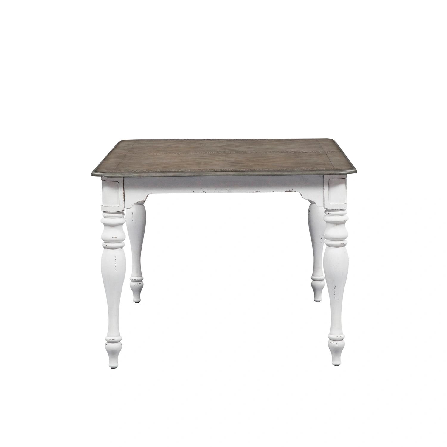 Magnolia Manor Leg Table in Antique White Base w/ Weathered Bark Tops image