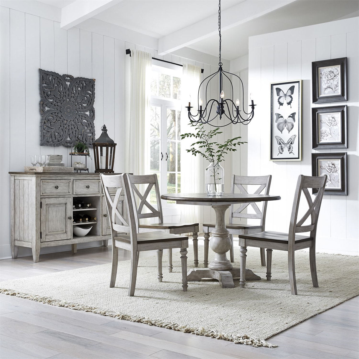 Liberty Furniture Cottage Lane Drop Leaf Single Pedestal Table in Antique White - Luxury Home Furniture (MI)