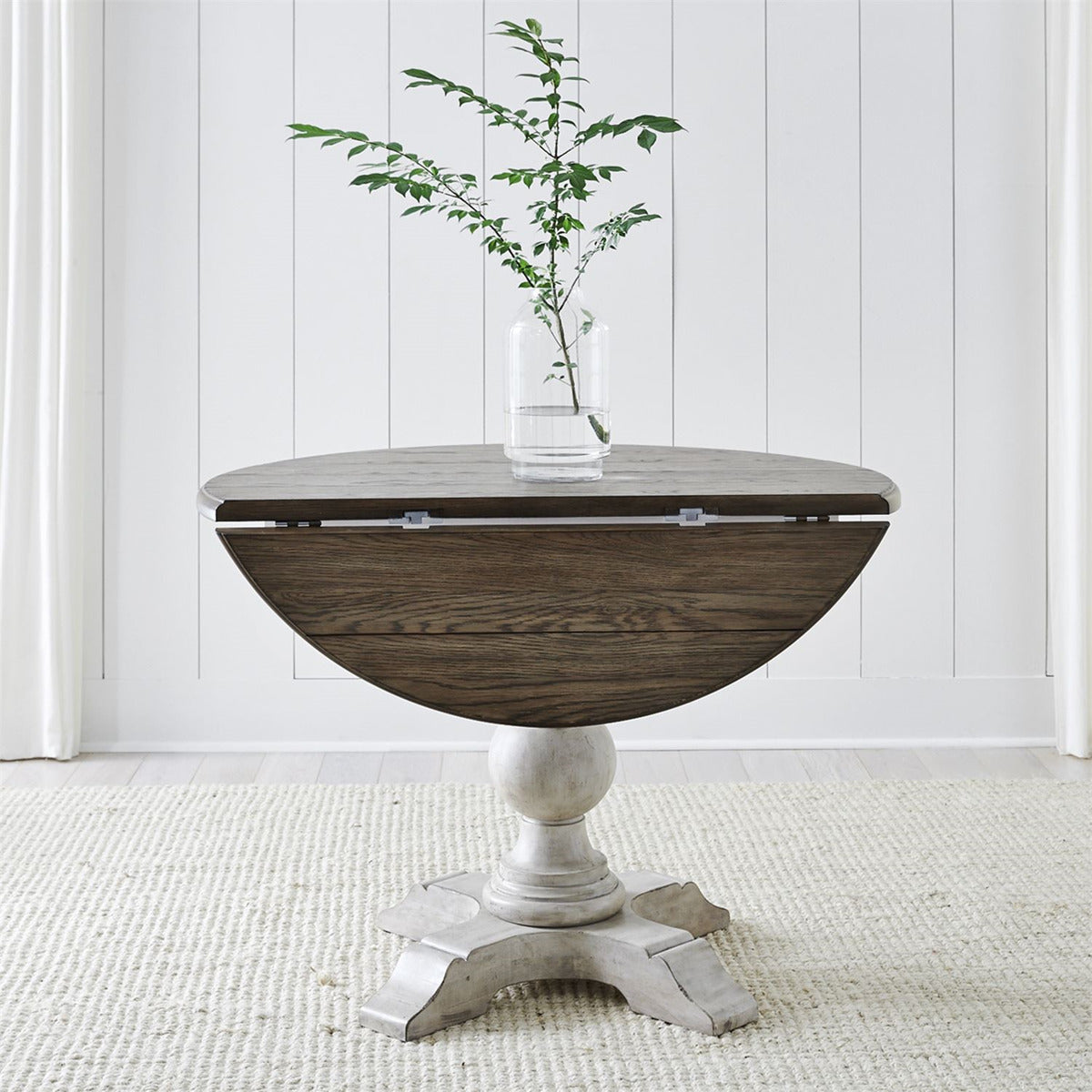 Liberty Furniture Cottage Lane Drop Leaf Single Pedestal Table in Antique White - Luxury Home Furniture (MI)