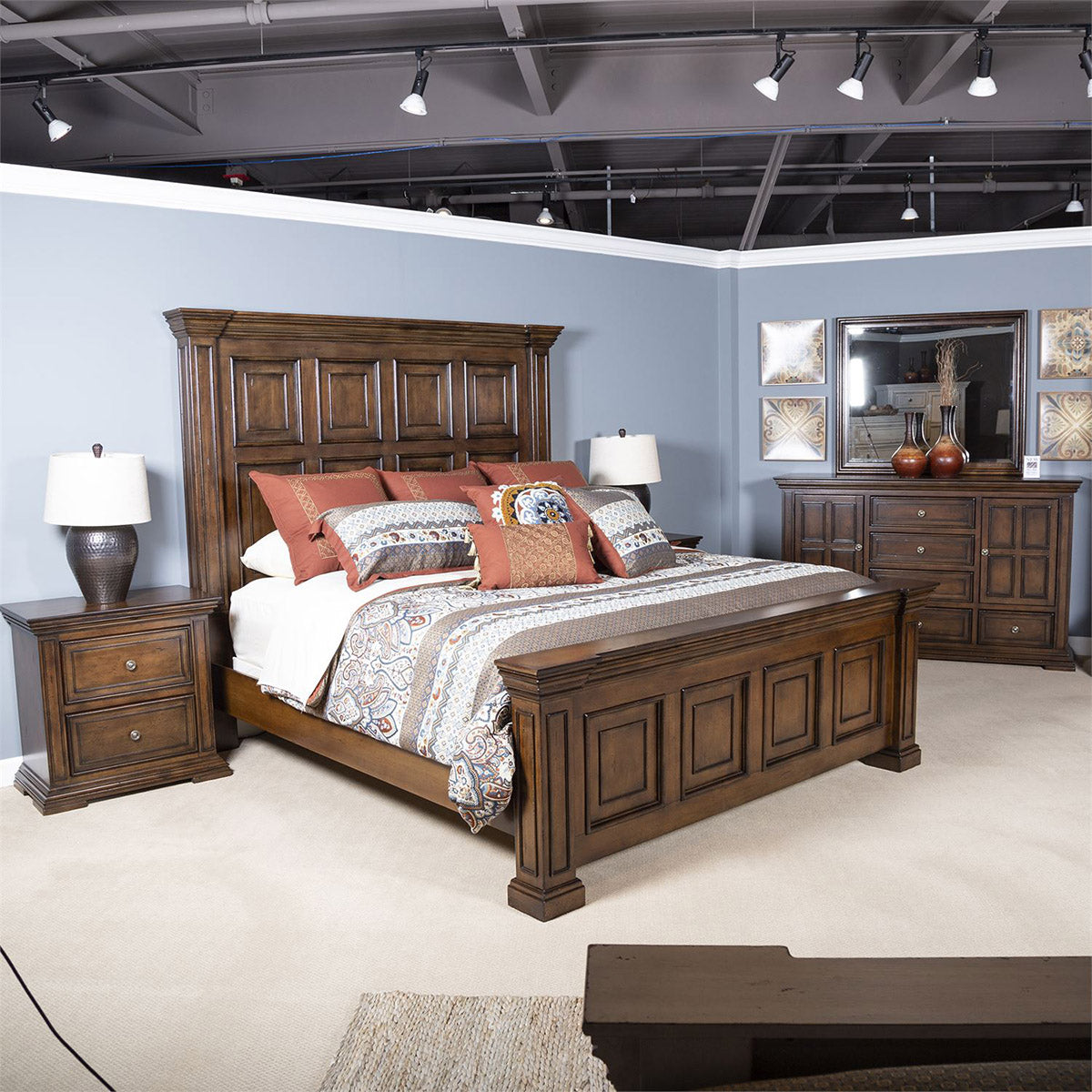 Liberty Furniture Big Valley Cal King Panel Bed in Brownstone - Luxury Home Furniture (MI)