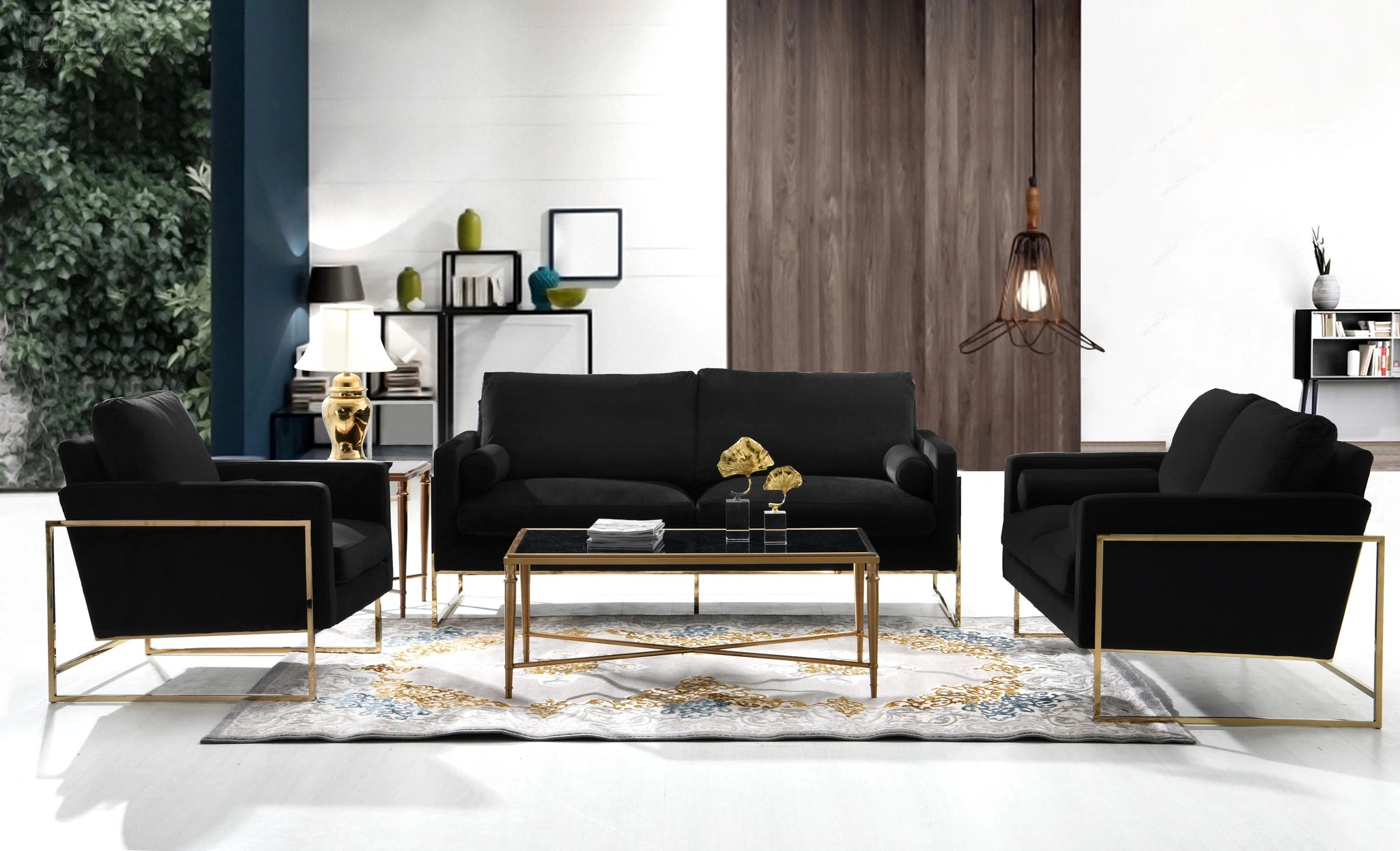 Mila Black Velvet Loveseat