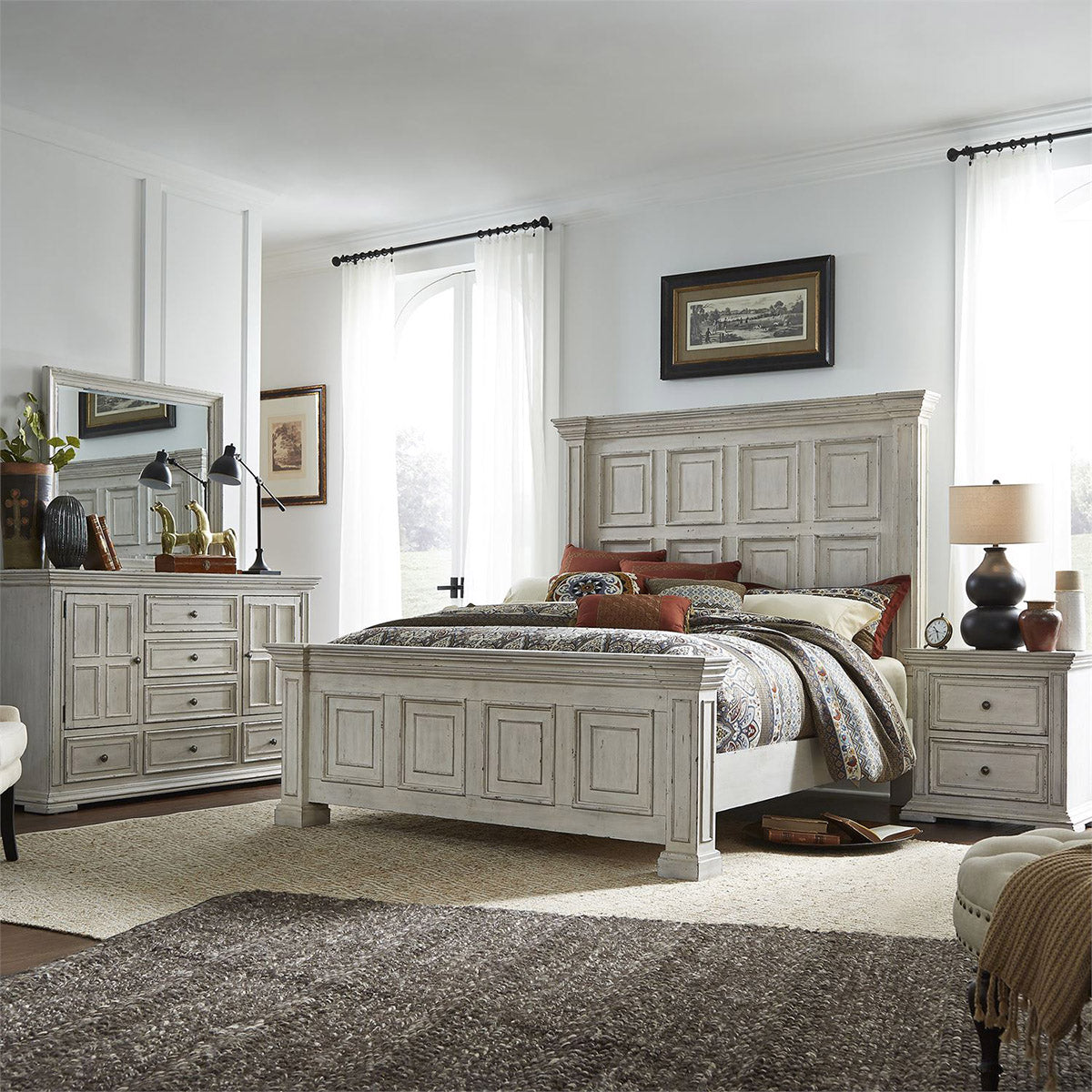 Liberty Furniture Big Valley Cal King Panel Bed in Whitestone - Luxury Home Furniture (MI)