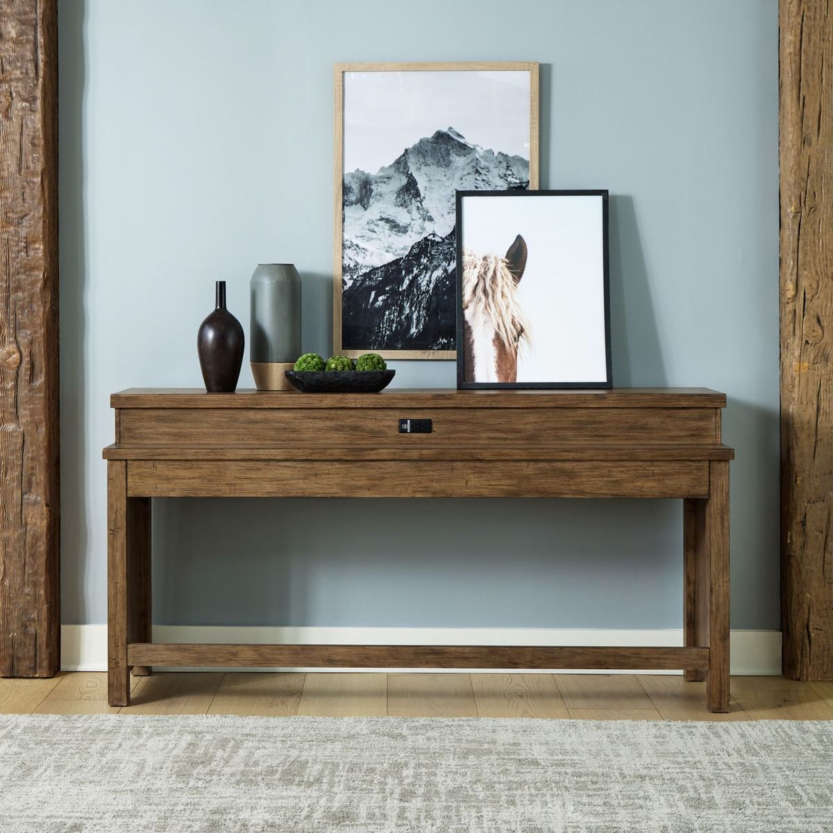 Liberty Furniture Pinebrook Ridge Console Bar Table in Weathered Toffee