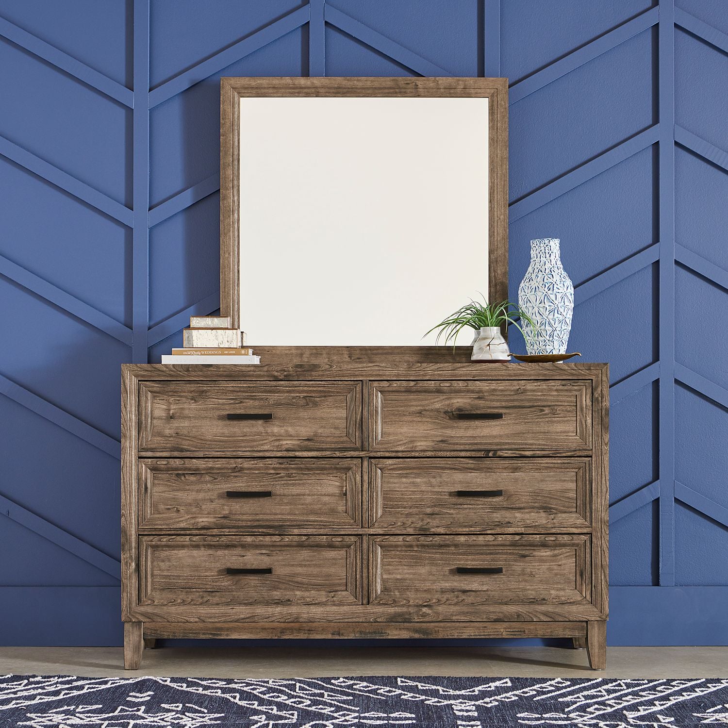 Ridgecrest King California Panel Bed, Dresser & Mirror