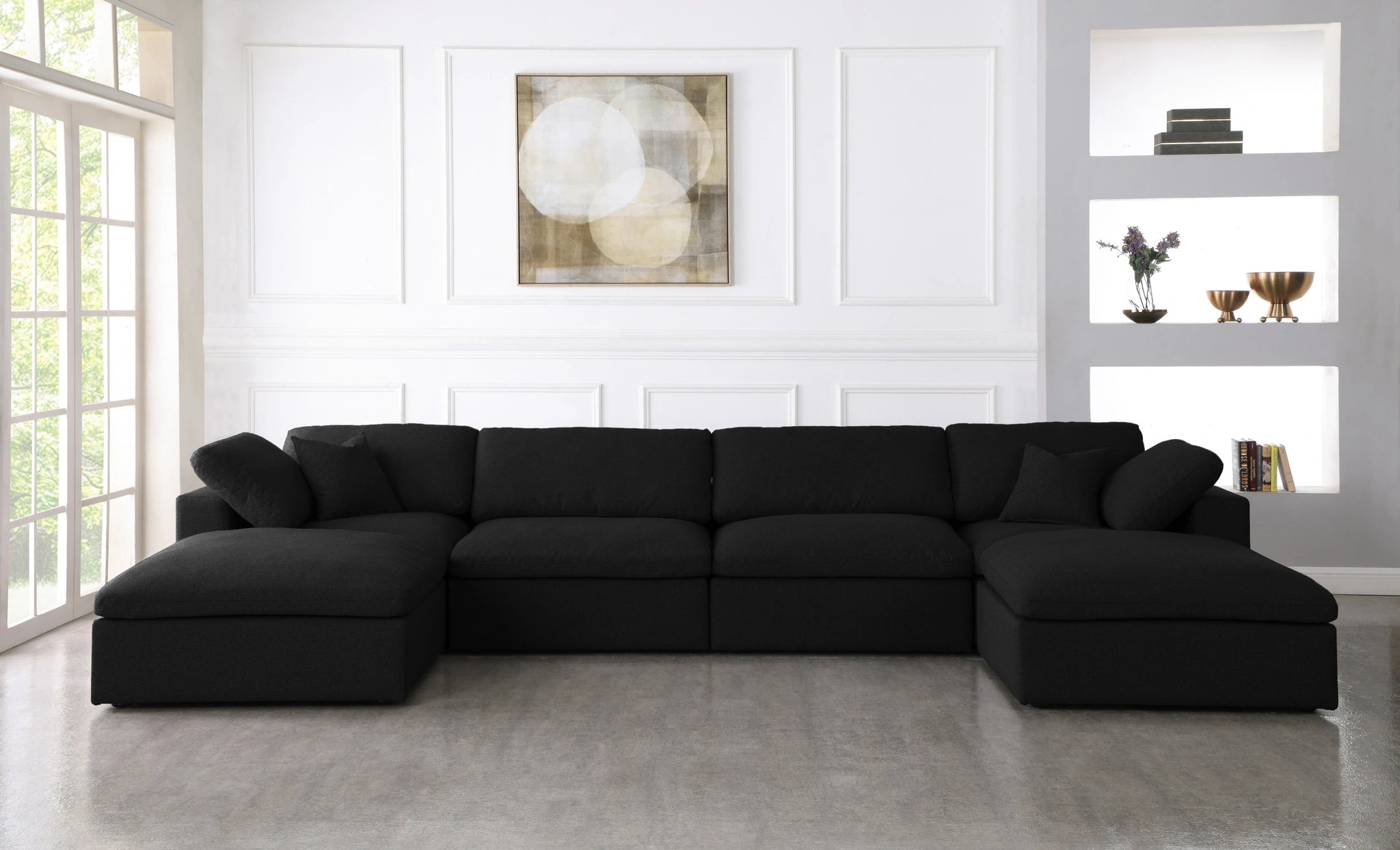 Serene Black Linen Fabric Deluxe Cloud Modular Sectional