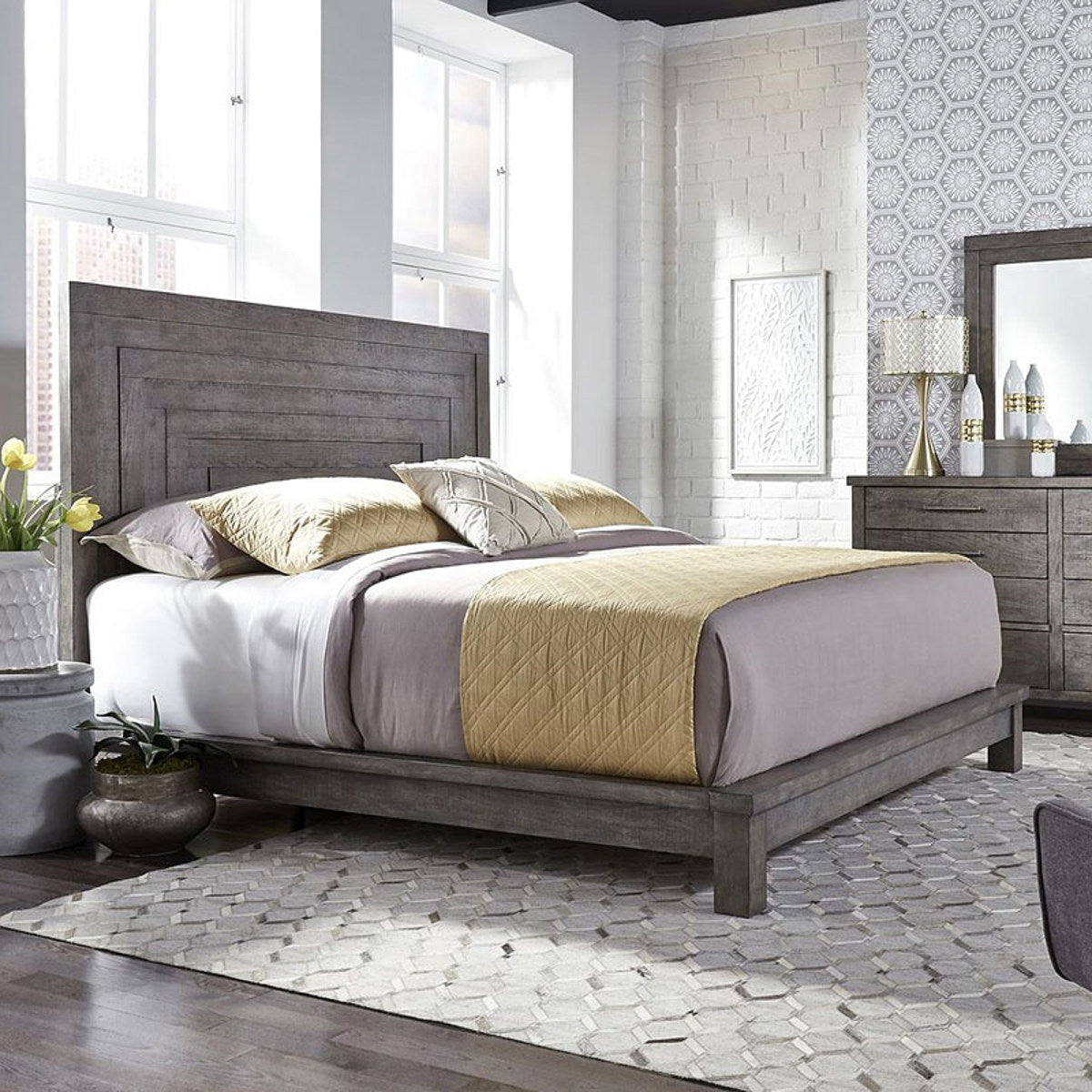Liberty Furniture Modern Farmhouse King Platform Bed in Dusty Charcoal - Luxury Home Furniture (MI)