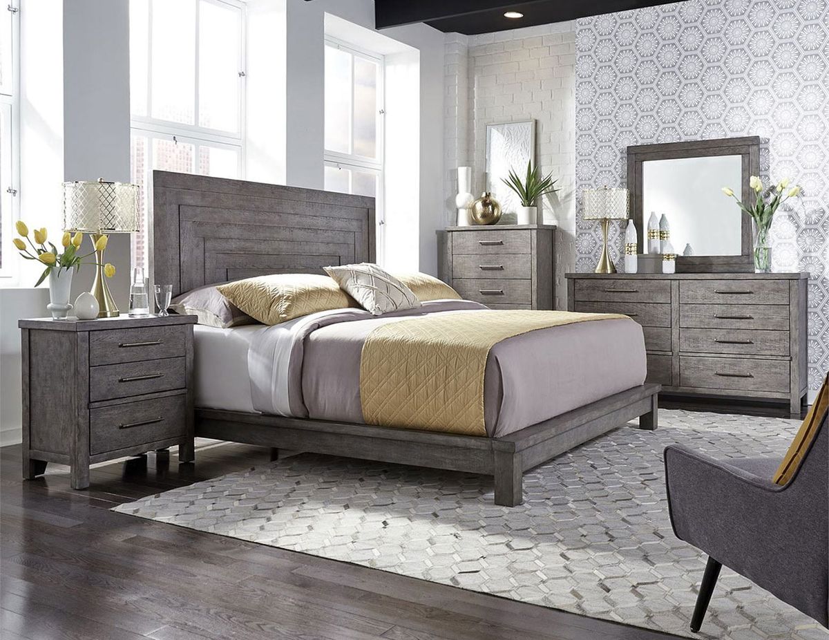 Liberty Furniture Modern Farmhouse Queen Platform Bed in Dusty Charcoal - Luxury Home Furniture (MI)