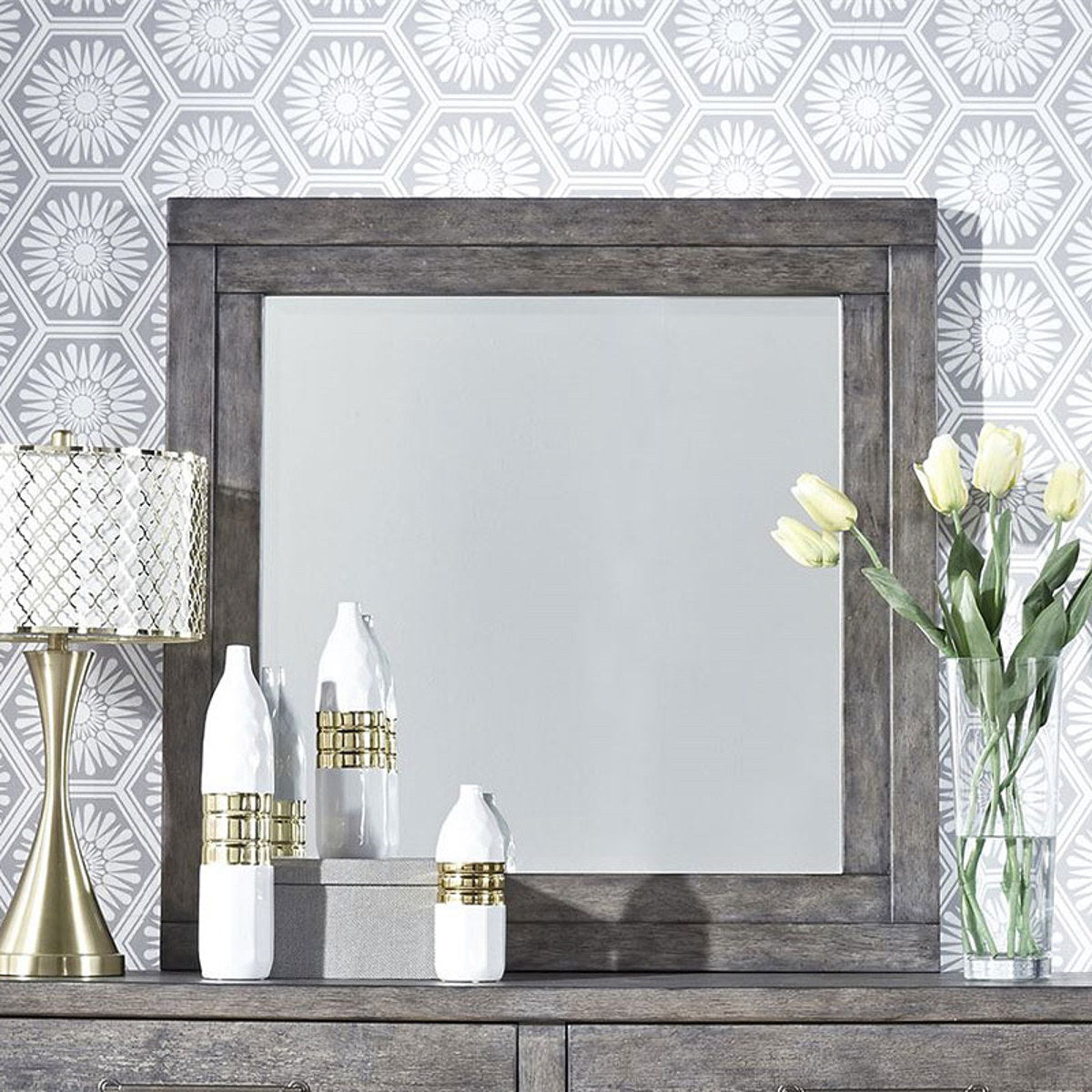 Liberty Furniture Modern Farmhouse Mirror in Dusty Charcoal - Luxury Home Furniture (MI)