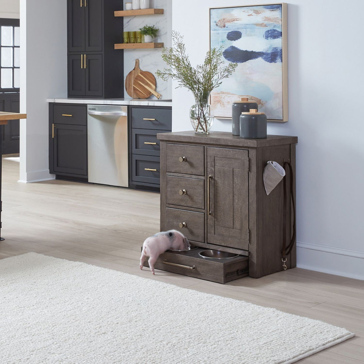Liberty Furniture Modern Farmhouse Pet Feeder in Dusty Charcoal EST SHIP TIME APPX 4 WEEKS - Luxury Home Furniture (MI)
