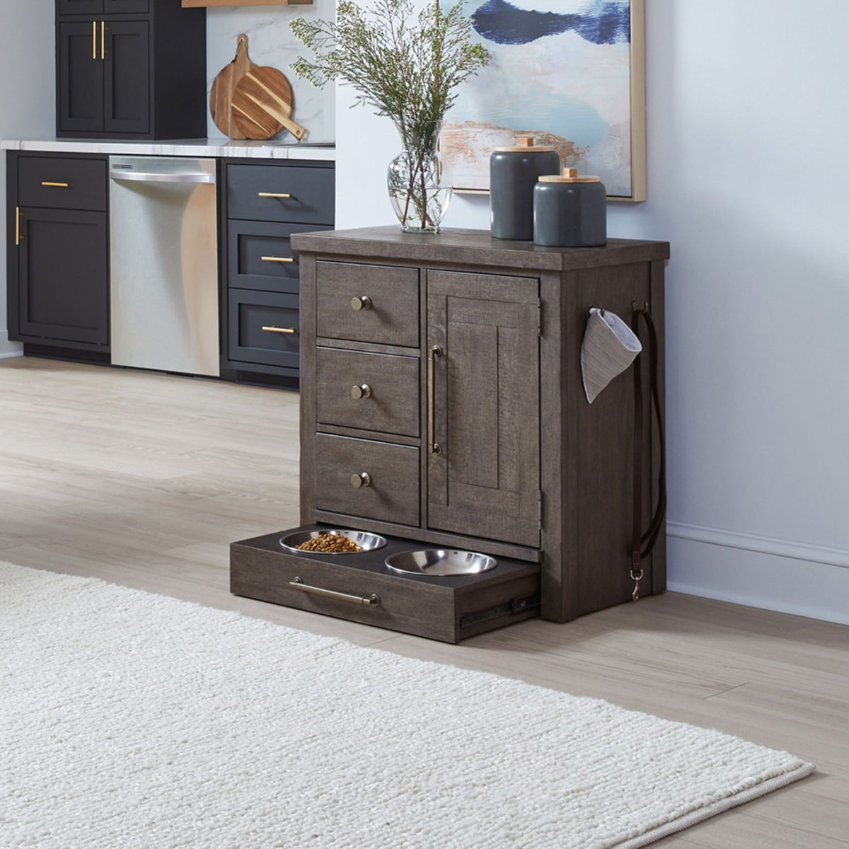 Liberty Furniture Modern Farmhouse Pet Feeder in Dusty Charcoal EST SHIP TIME APPX 4 WEEKS - Luxury Home Furniture (MI)