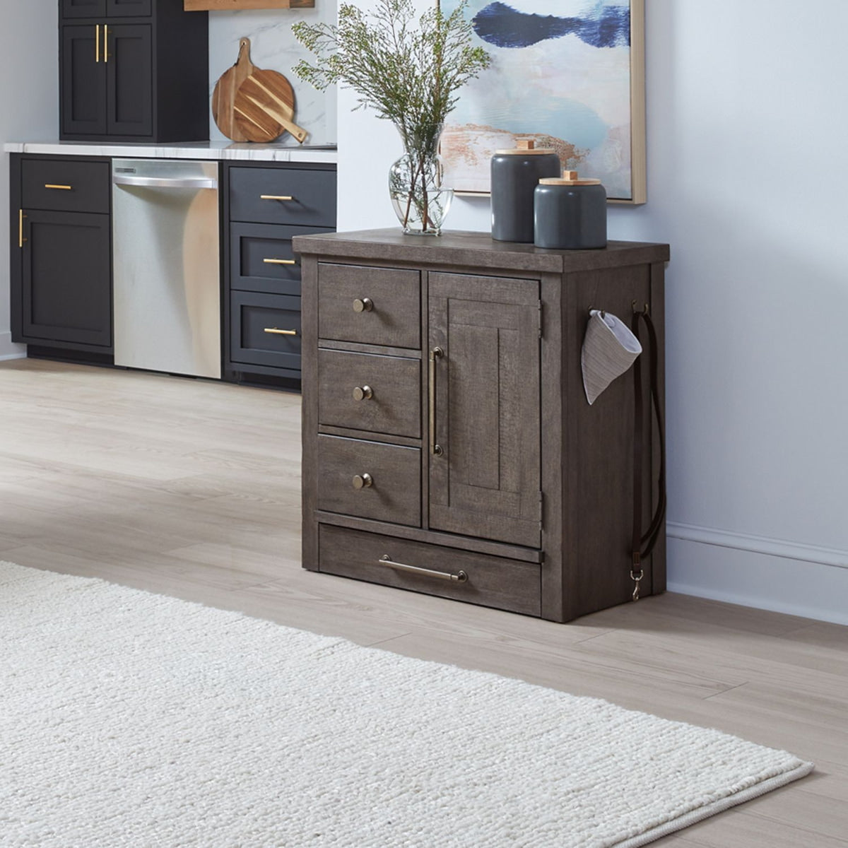 Liberty Furniture Modern Farmhouse Pet Feeder in Dusty Charcoal EST SHIP TIME APPX 4 WEEKS image