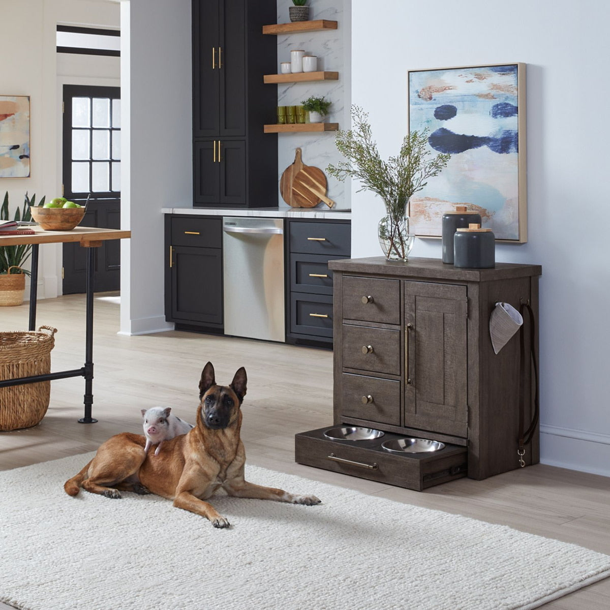Liberty Furniture Modern Farmhouse Pet Feeder in Dusty Charcoal EST SHIP TIME APPX 4 WEEKS - Luxury Home Furniture (MI)