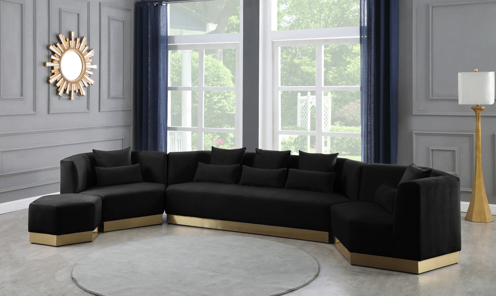 Marquis Black Velvet Ottoman