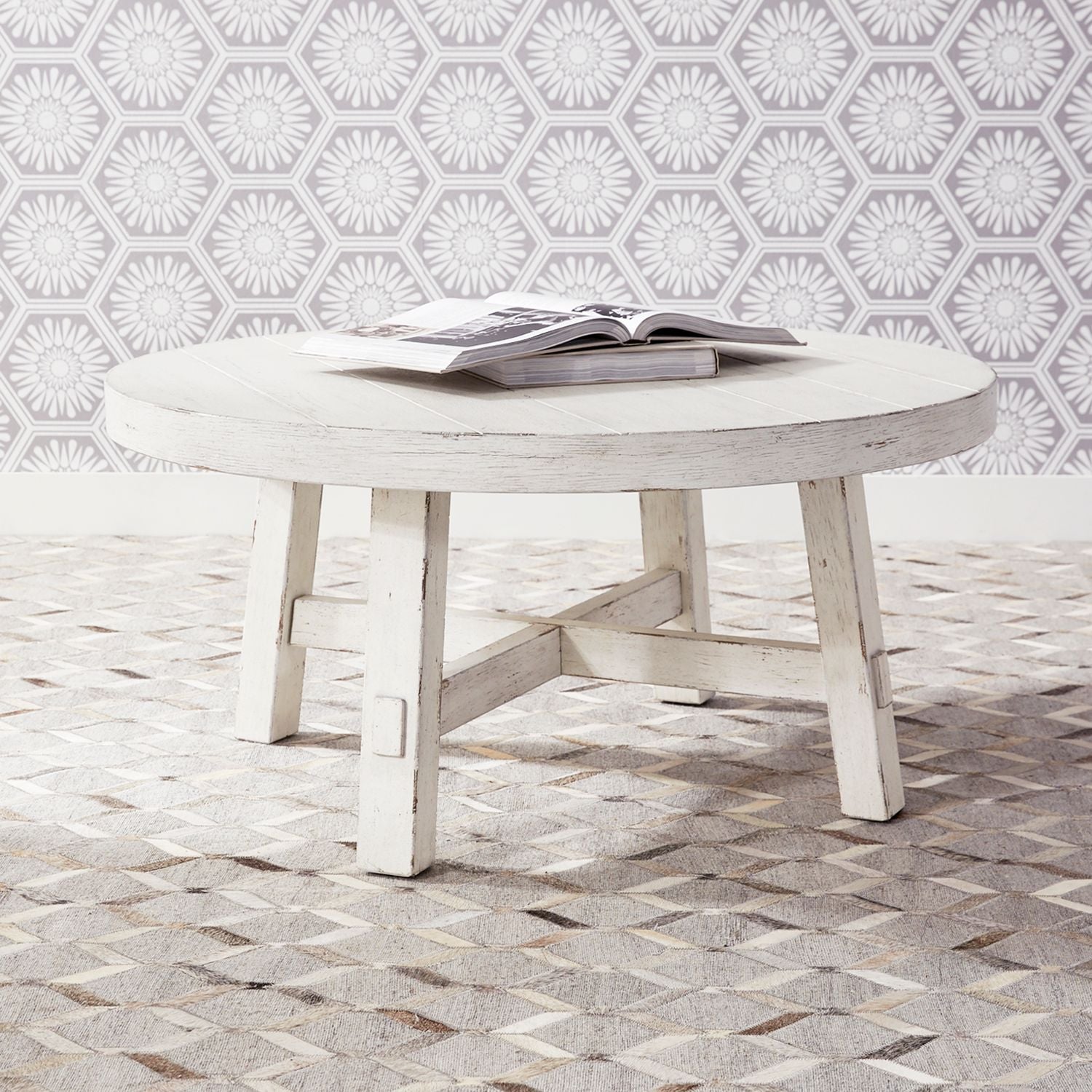 Modern Farmhouse Splay Leg Round Cocktail in Flea Market White image