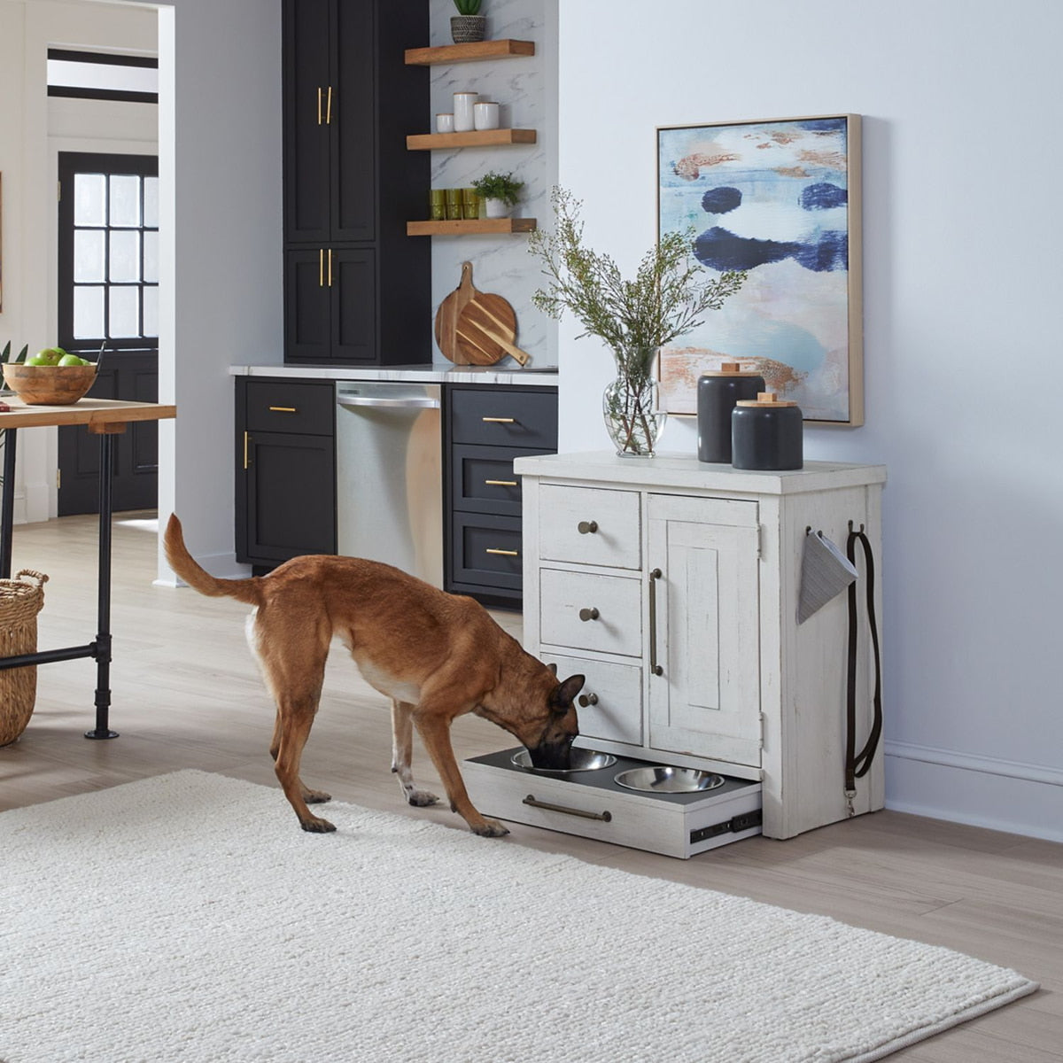 Liberty Furniture Modern Farmhouse Pet Feeder in Flea Market White EST SHIP TIME APPX 4 WEEKS