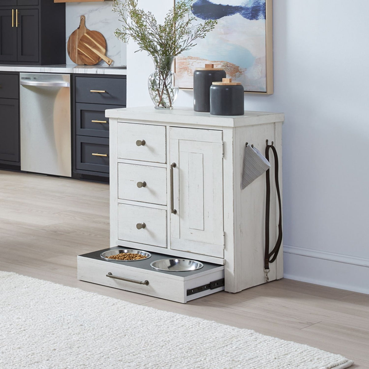 Liberty Furniture Modern Farmhouse Pet Feeder in Flea Market White EST SHIP TIME APPX 4 WEEKS - Luxury Home Furniture (MI)