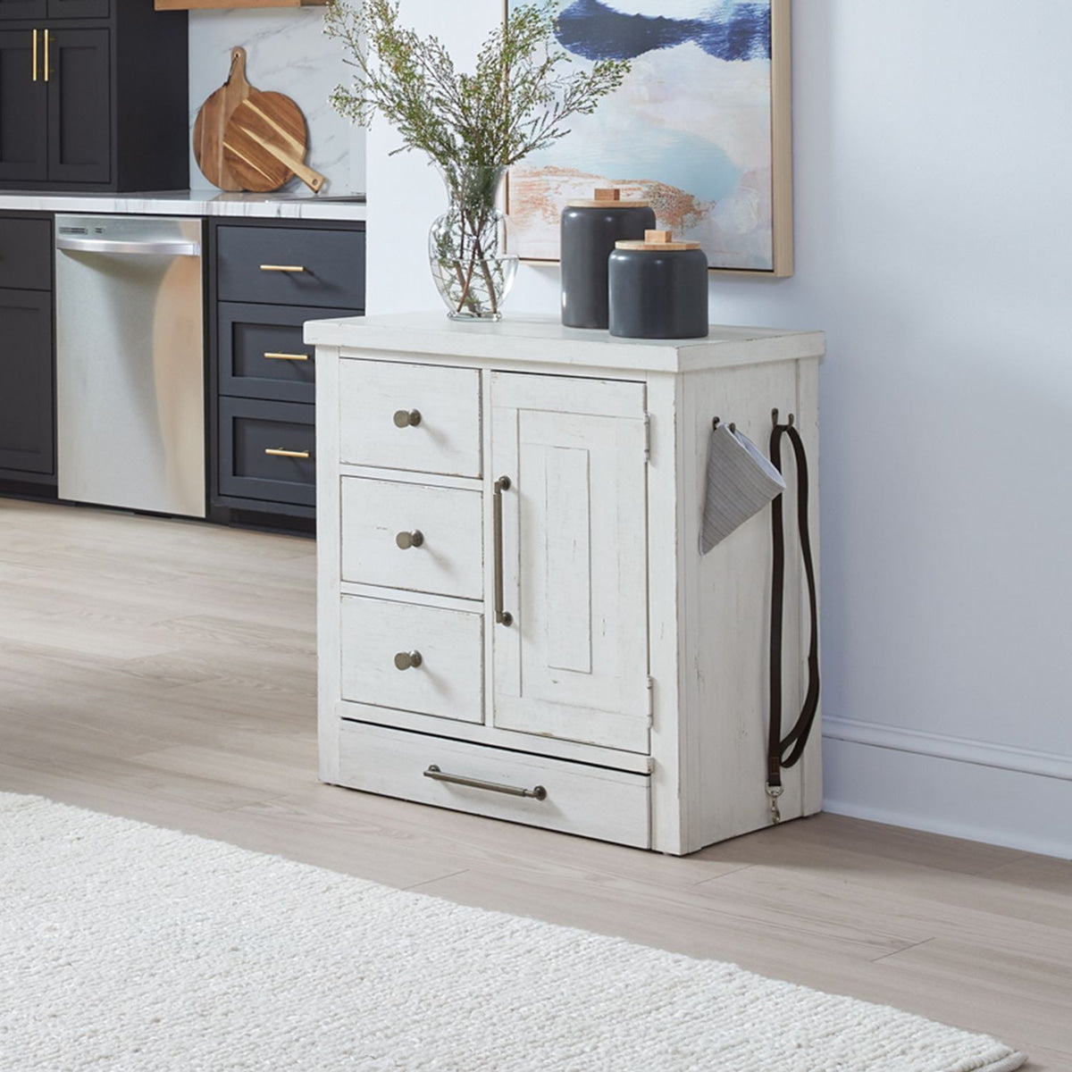 Liberty Furniture Modern Farmhouse Pet Feeder in Flea Market White EST SHIP TIME APPX 4 WEEKS image