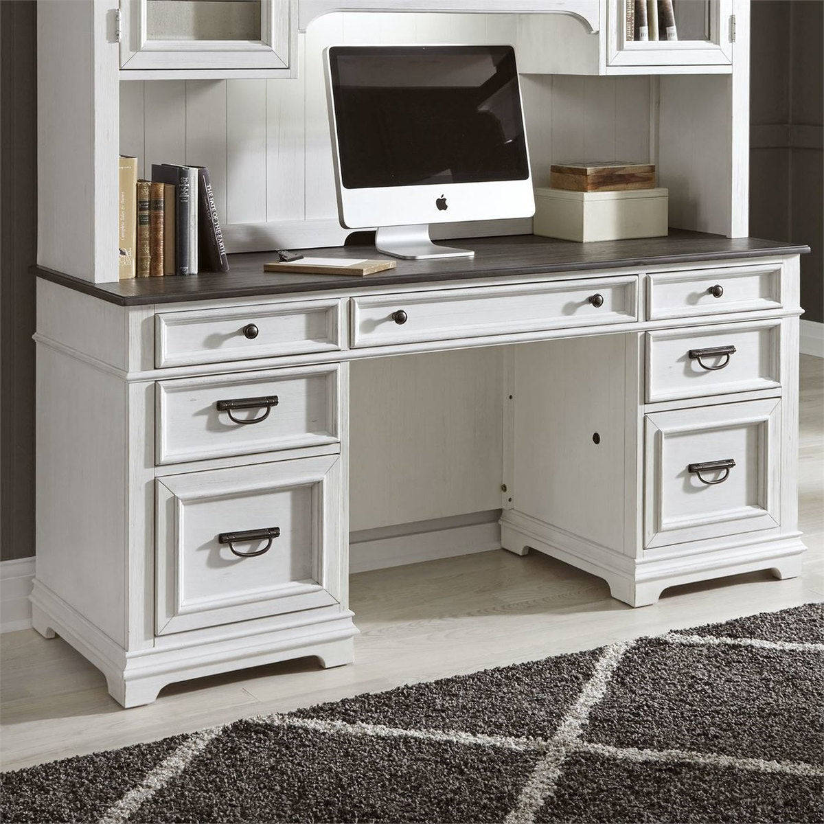 Liberty Allyson Park Jr. Executive Credenza with Hutch in Wirebrushed White - Luxury Home Furniture (MI)