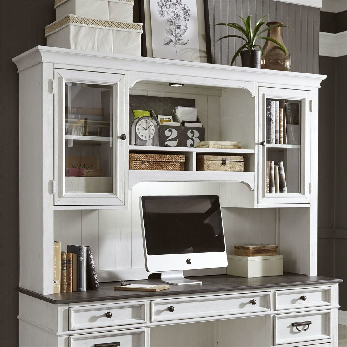 Liberty Allyson Park Jr. Executive Credenza with Hutch in Wirebrushed White - Luxury Home Furniture (MI)