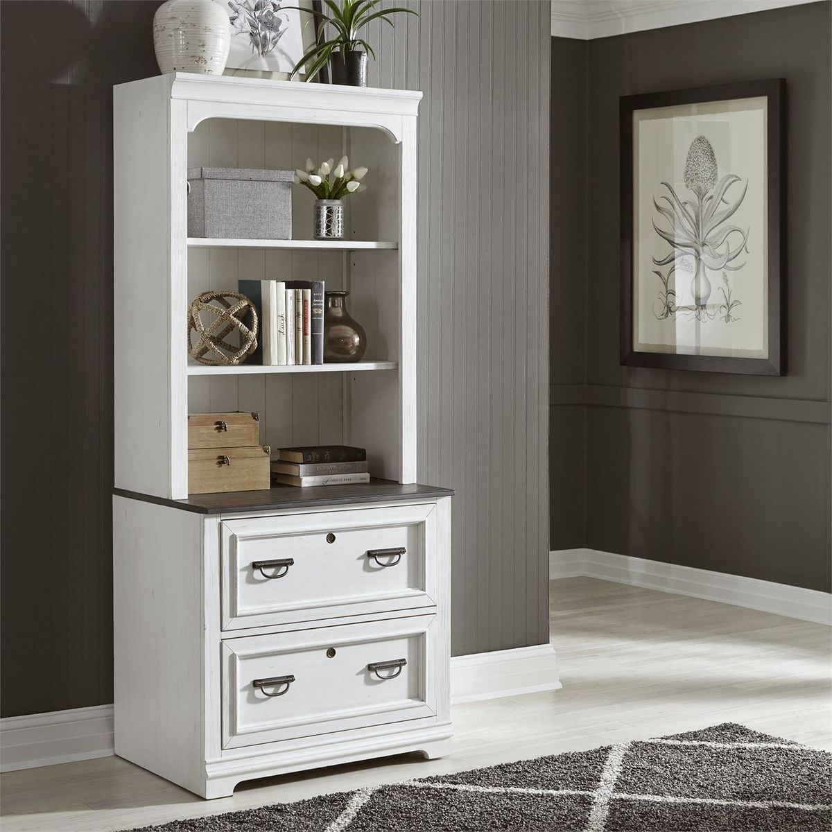 Liberty Allyson Park Bunching Lateral File Cabinet in Wirebrushed White - Luxury Home Furniture (MI)