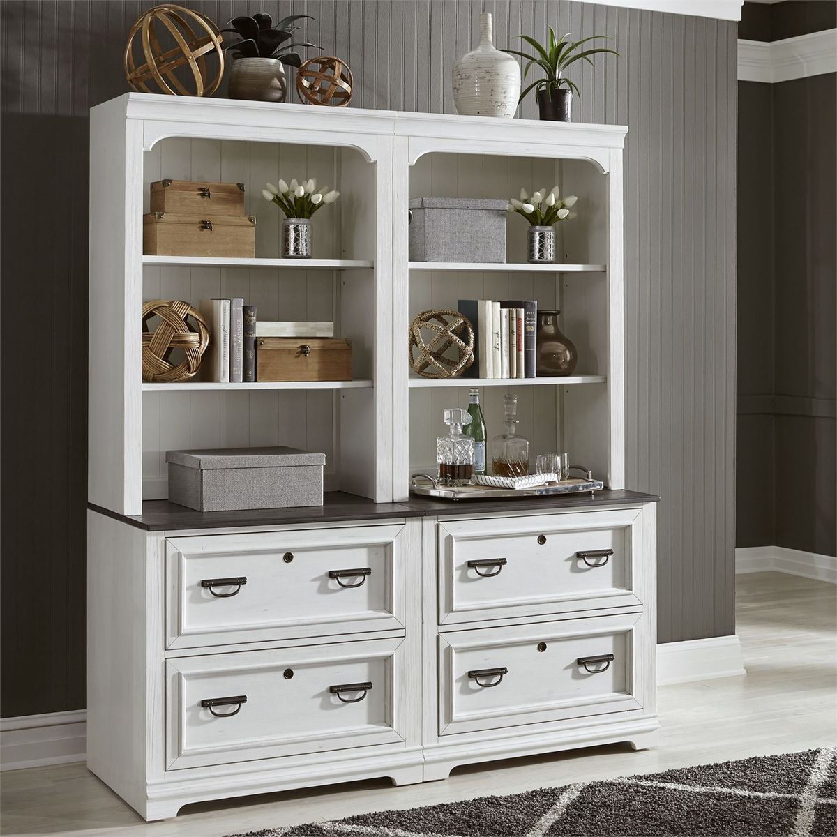 Liberty Allyson Park Bunching Lateral File Cabinet in Wirebrushed White - Luxury Home Furniture (MI)