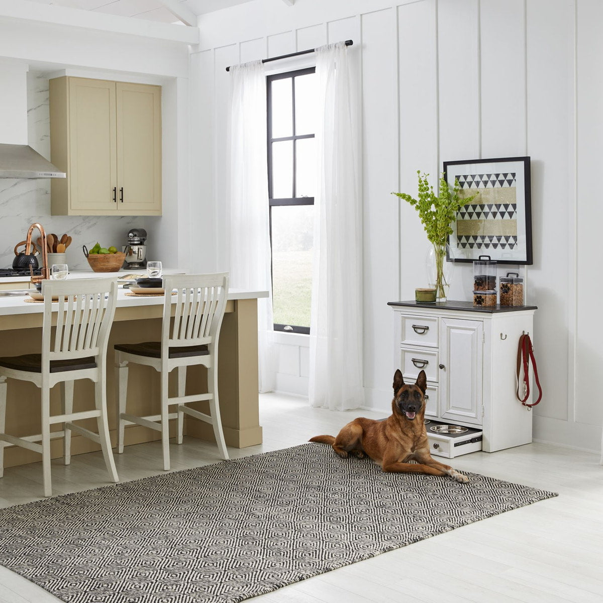 Liberty Furniture Allyson Park Pet Feeder in Wirebrushed White with Charcoal Top EST SHIP TIME APPX 4 WEEKS - Luxury Home Furniture (MI)