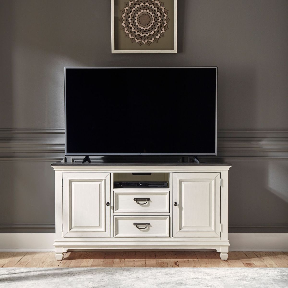 Liberty Furniture Allyson Park 56 Inch TV Console in Wirebrushed White - Luxury Home Furniture (MI)