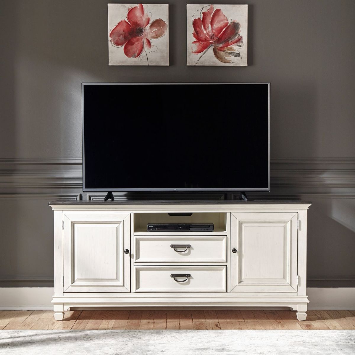 Liberty Furniture Allyson Park 66 Inch TV Console in Wirebrushed White - Luxury Home Furniture (MI)
