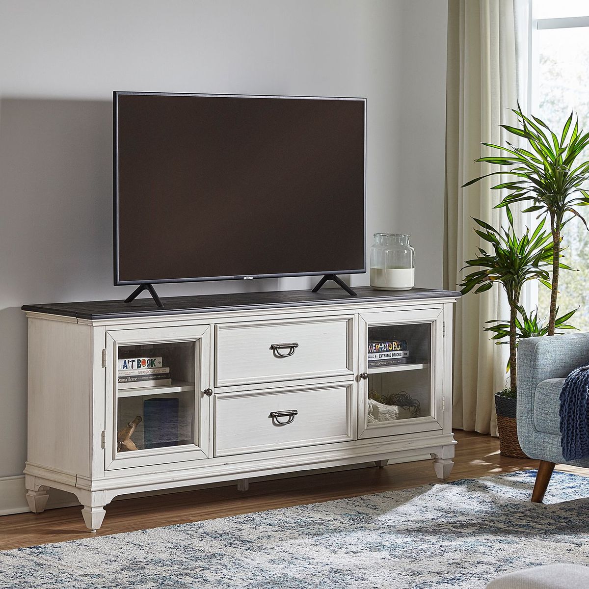 Liberty Furniture Allyson Park Entertainment TV Stand in Wirebrushed White - Luxury Home Furniture (MI)