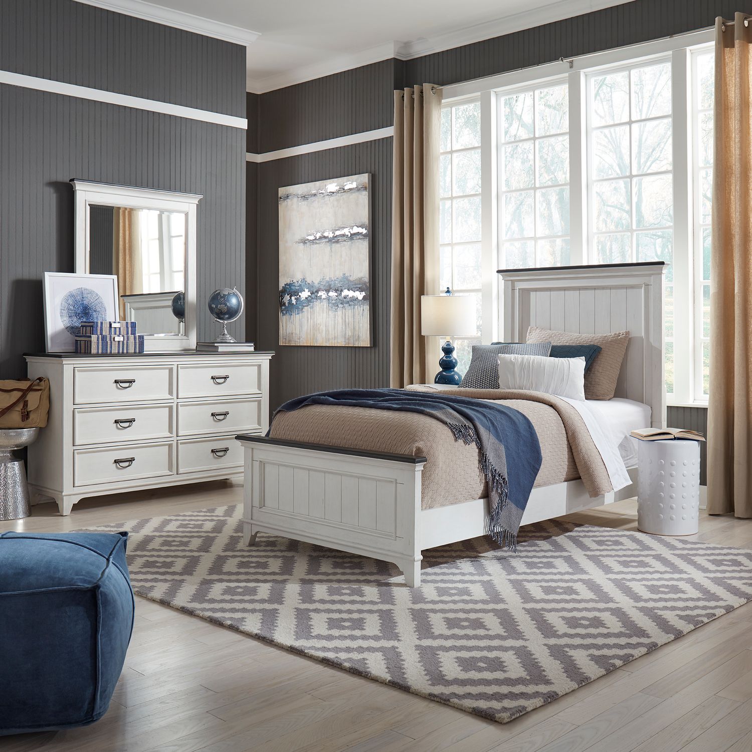 Allyson Park Twin Panel Bed, Dresser & Mirror image