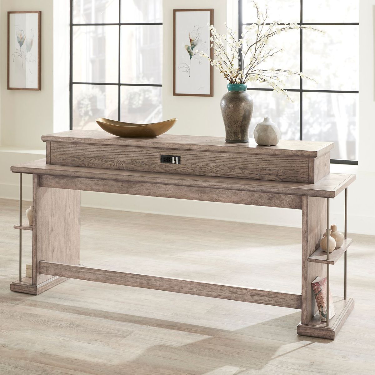 Liberty Furniture City Scape Console Bar Table in White Oak Veneers - Luxury Home Furniture (MI)