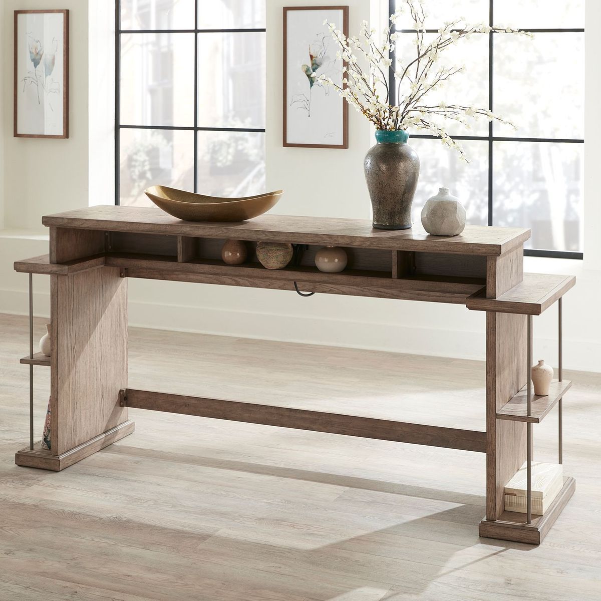 Liberty Furniture City Scape Console Bar Table in White Oak Veneers - Luxury Home Furniture (MI)
