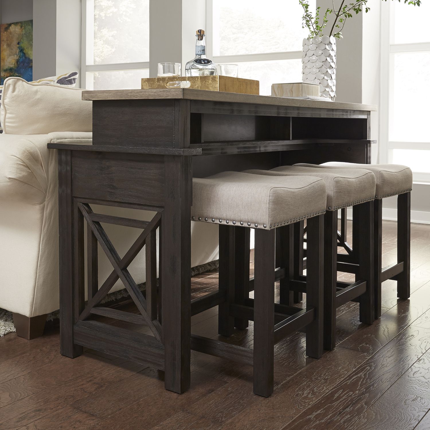 Heatherbrook Console Bar Table in Charcoal and Ash image