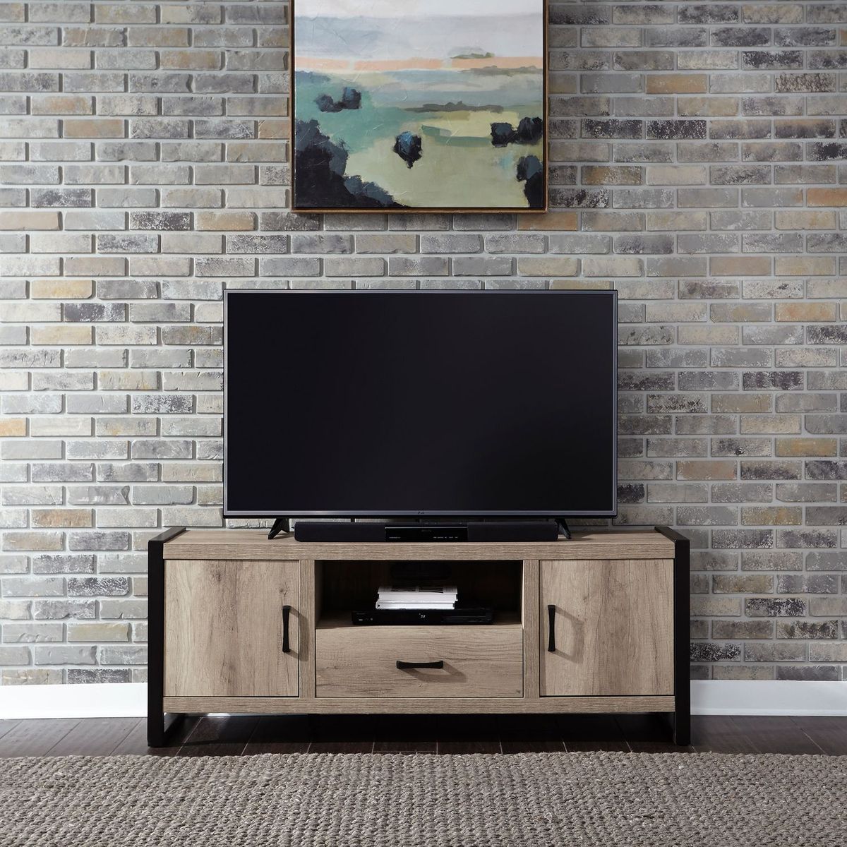 Liberty Furniture Sun Valley 64 Inch TV Console w/ Faux Metal in Sandstone - Luxury Home Furniture (MI)