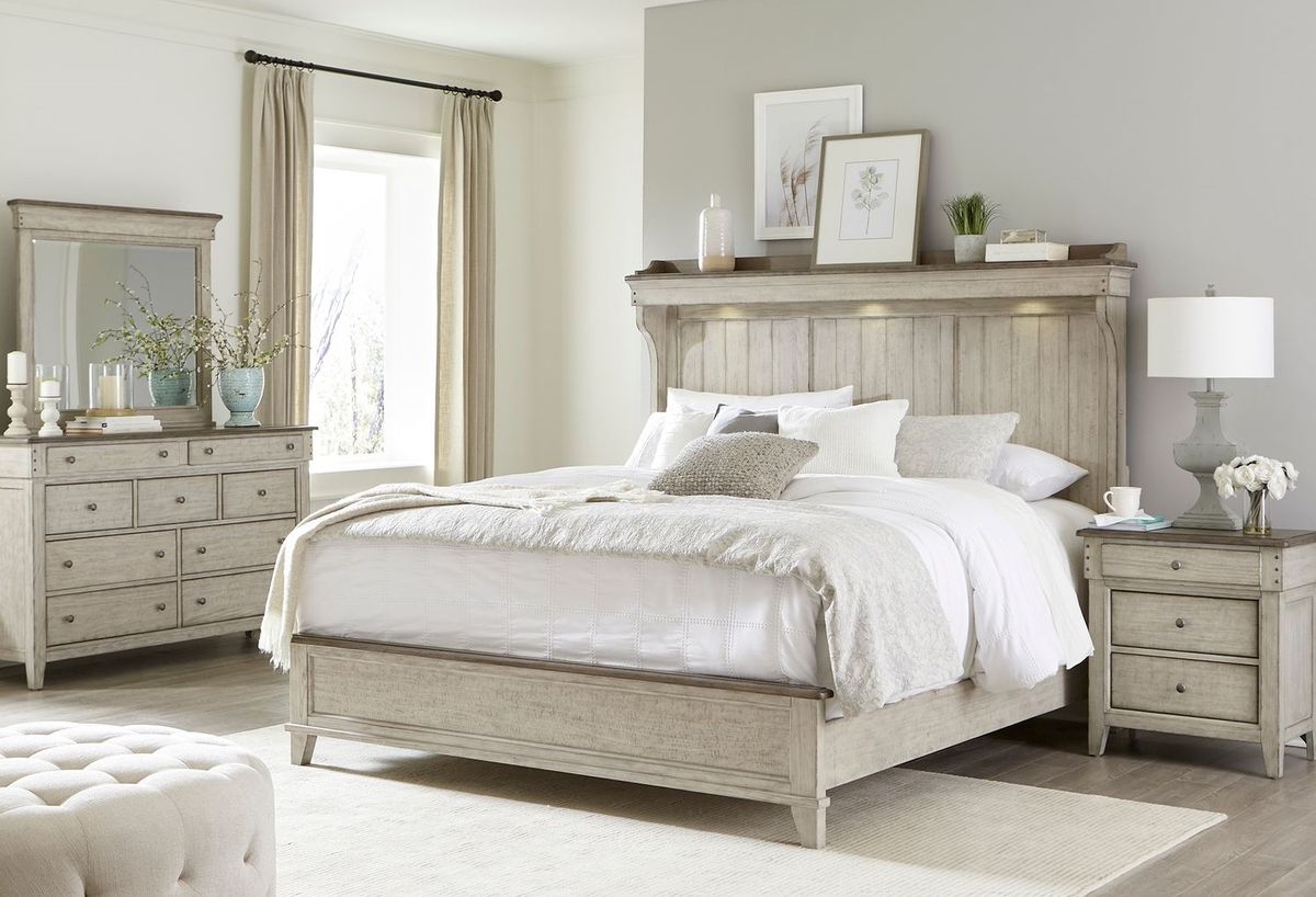 Liberty Furniture Ivy Hollow 3 Drawer Nightstand w/ Charging Station in Weathered Linen - Luxury Home Furniture (MI)