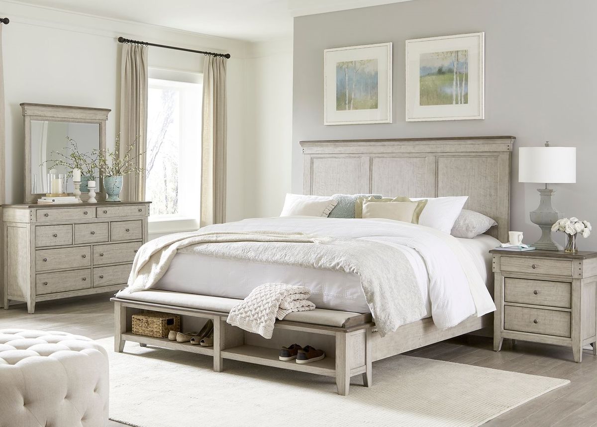 Liberty Furniture Ivy Hollow King Storage Bed in Weathered Linen - Luxury Home Furniture (MI)