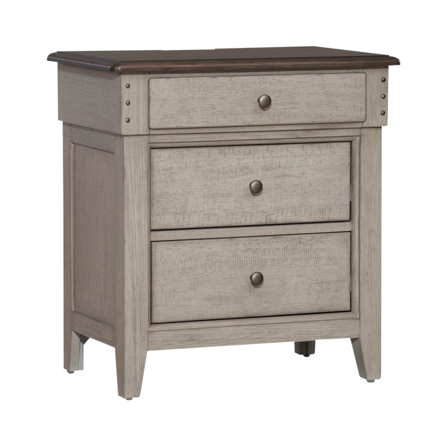 Ivy Hollow 3 Drawer Nightstand w/ Charging Station in Weathered Linen - Luxury Home Furniture (MI)