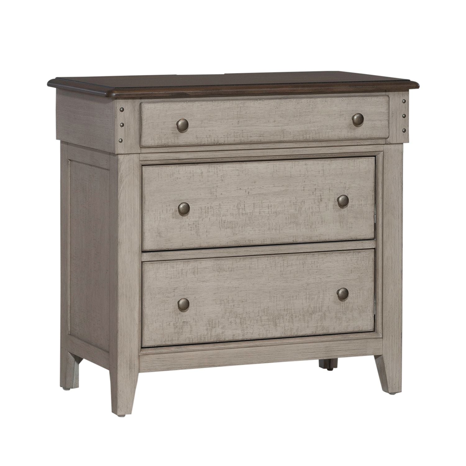 Ivy Hollow 3 Drawer Bedside Chest w/ Charging Station in Weathered Linen - Luxury Home Furniture (MI)
