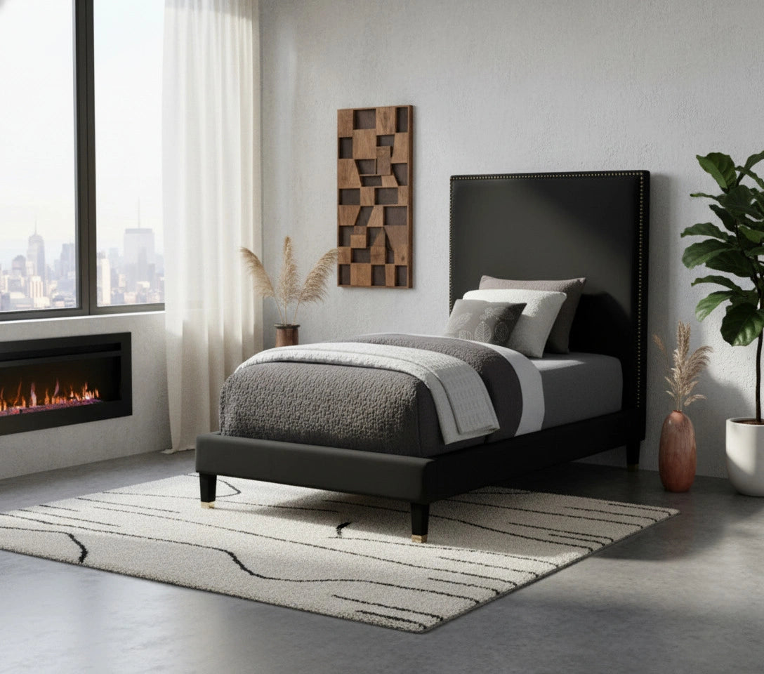 Harlie Black Velvet Twin Bed