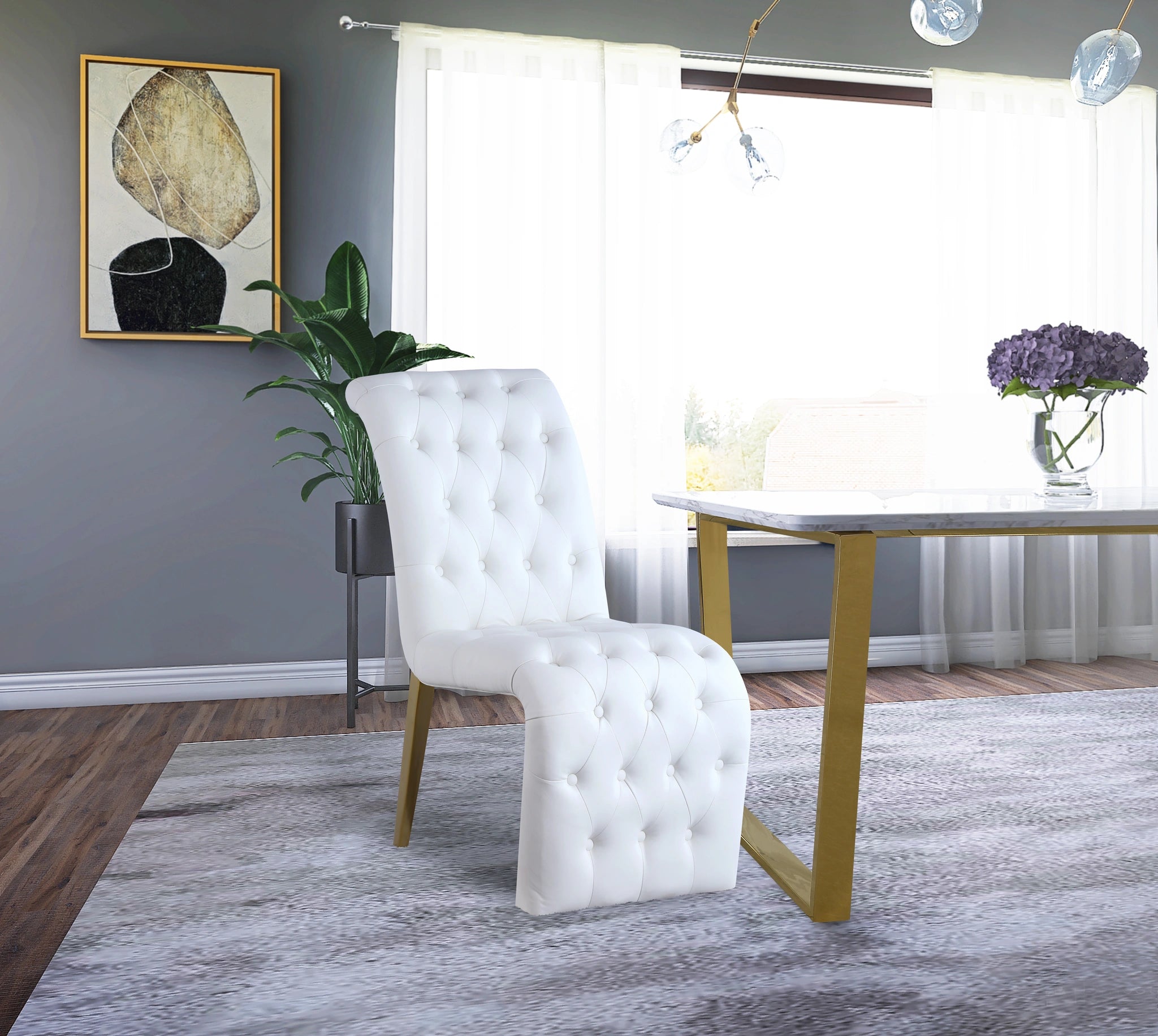 Curve White Faux Leather Dining Chair