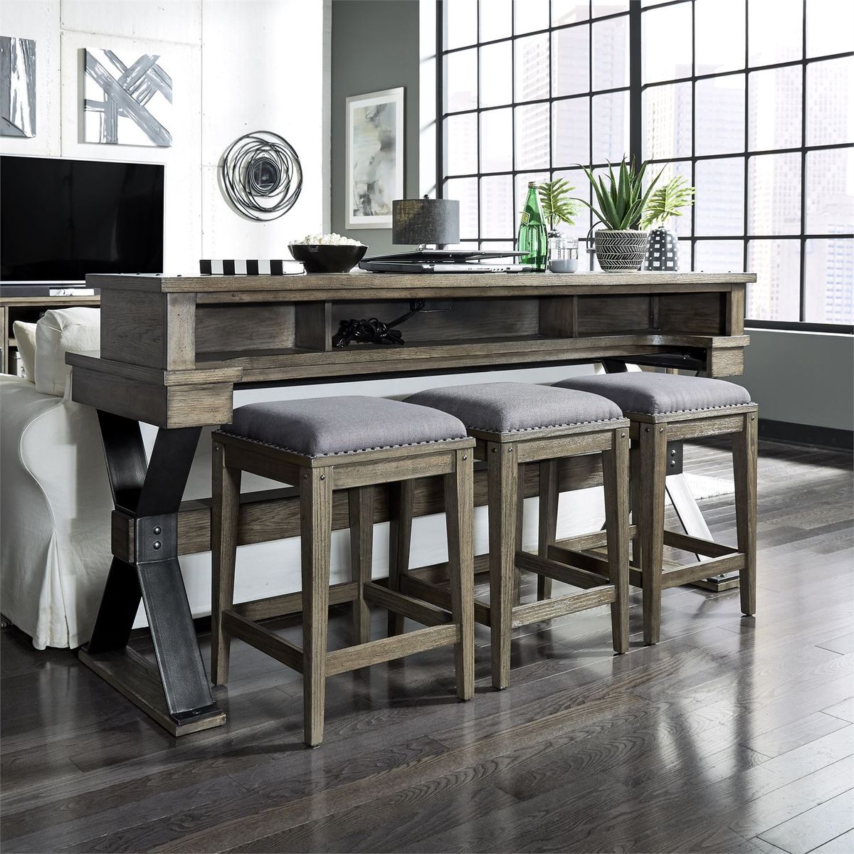 Liberty Sonoma Road Console Bar Table in Weathered Beaten Bark - Luxury Home Furniture (MI)