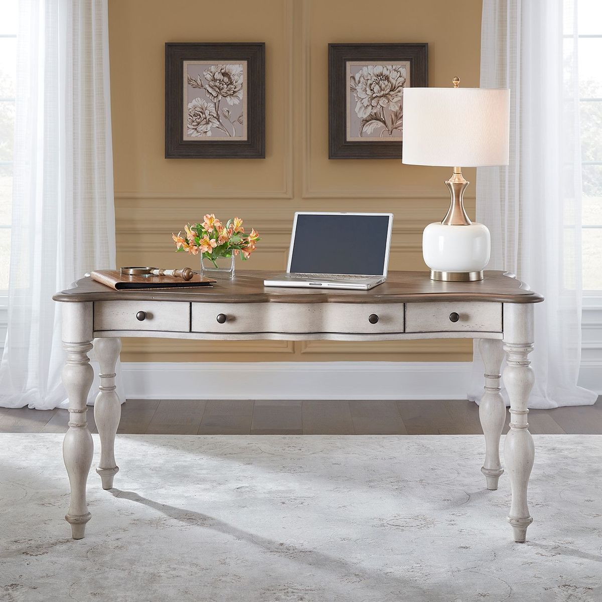 Liberty Chesapeake Writing Desk in Wirebrushed Antique White - Luxury Home Furniture (MI)